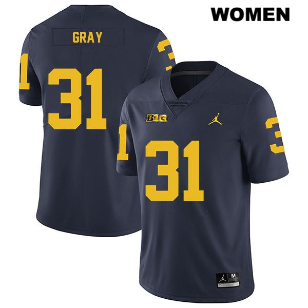 Women's NCAA Michigan Wolverines Vincent Gray #31 Navy Jordan Brand Authentic Stitched Legend Football College Jersey AV25I10VI
